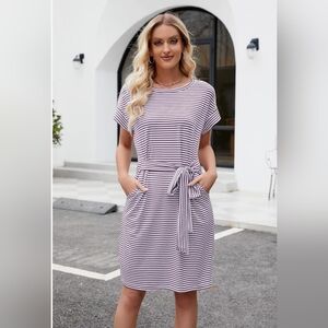 Merokeety Purple and White Stripe Dress Size M